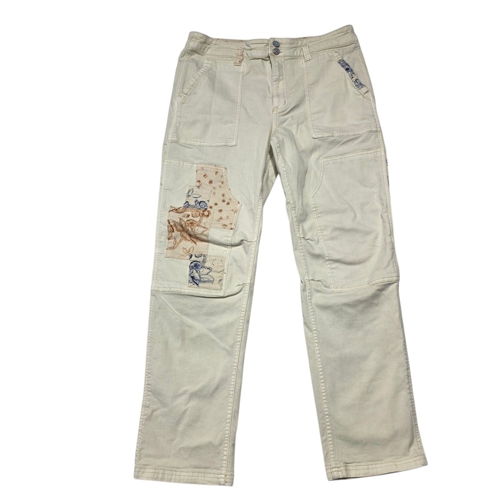 Pilcro Patchwork Floral Straight Leg Pants Women 31 Tall Cream Boho Utility - Picture 11 of 11